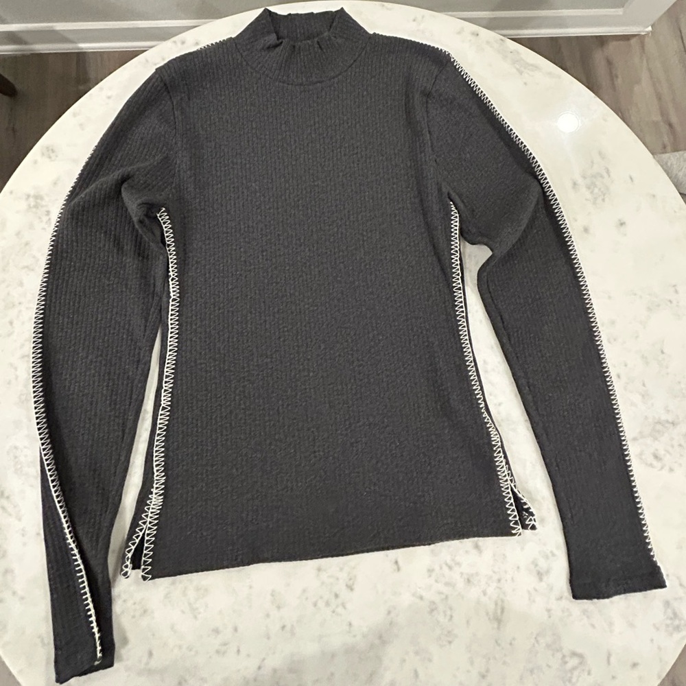 J. Crew Gray Mock Neck Sweater with Contrast Stitching